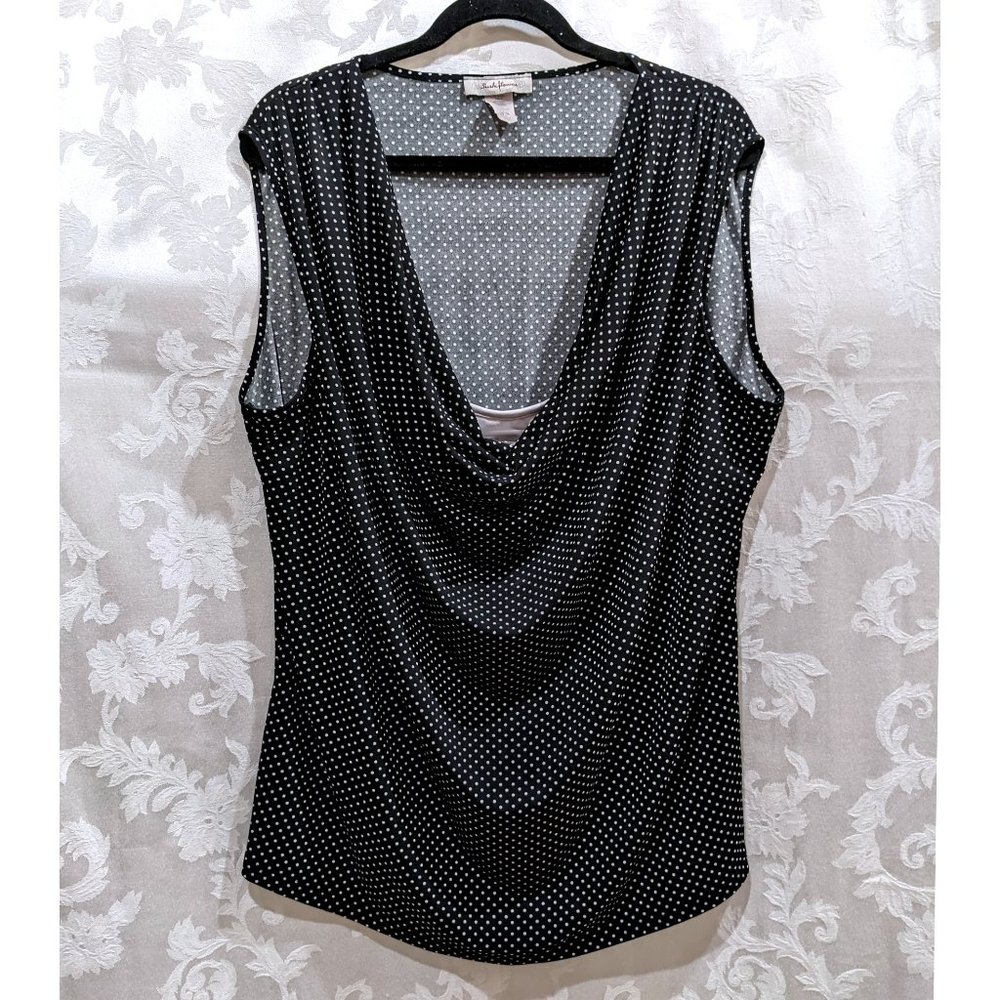 Polka Dot Cowl Neck Stretch Sleeveless Top 3X Black White Dots Preppy Girly Cute